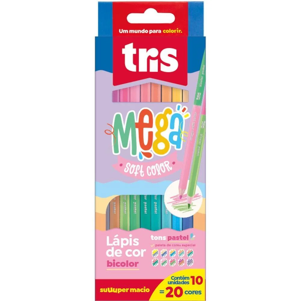 Lapis De Cor Triangular Mega Tons Pastel Bicolor 20Cor Summit (Pct.c/06) - imagem 2