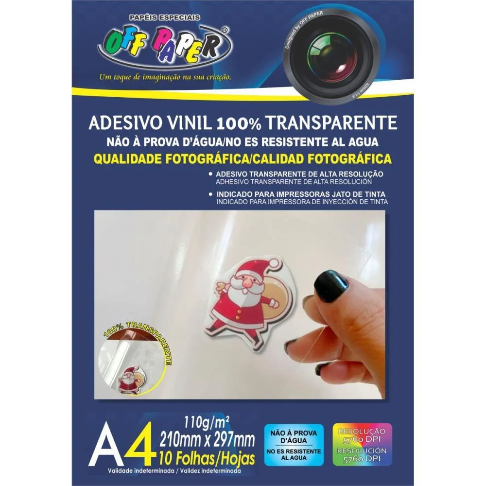 Papel Fotografico Inkjet A4 Vinil Adesivo Transp. 110G Off Paper (Pct.c/10) - imagem 4