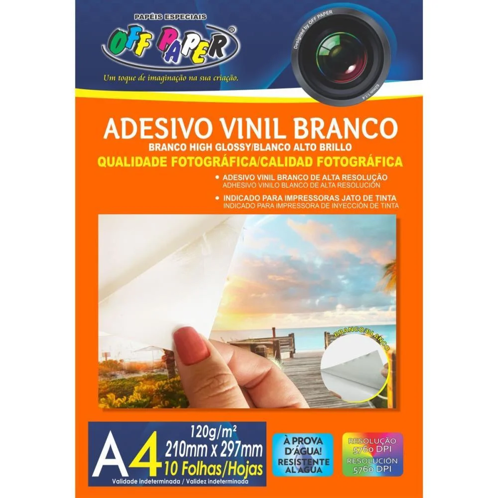 Papel Fotografico Inkjet A4 Vinil Adesivo Branco 120G. Off Paper (Pct.c/10) - imagem 2