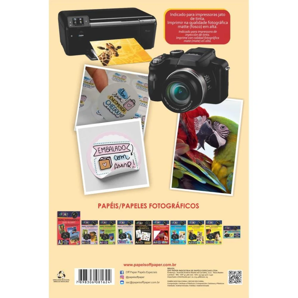 Papel Fotografico Inkjet A4 Matte Adesivo 115G. Off Paper (Pct.c/50) - imagem 3