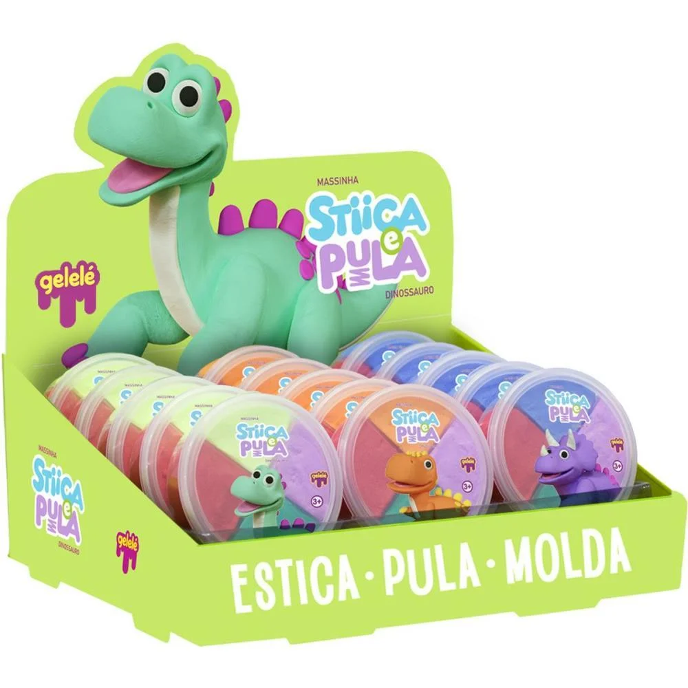 Massa Para Modelar Criativa Stica E Pula Dino 4Cores (S) Doce Brinquedo C/ 15 Unidades - imagem 2