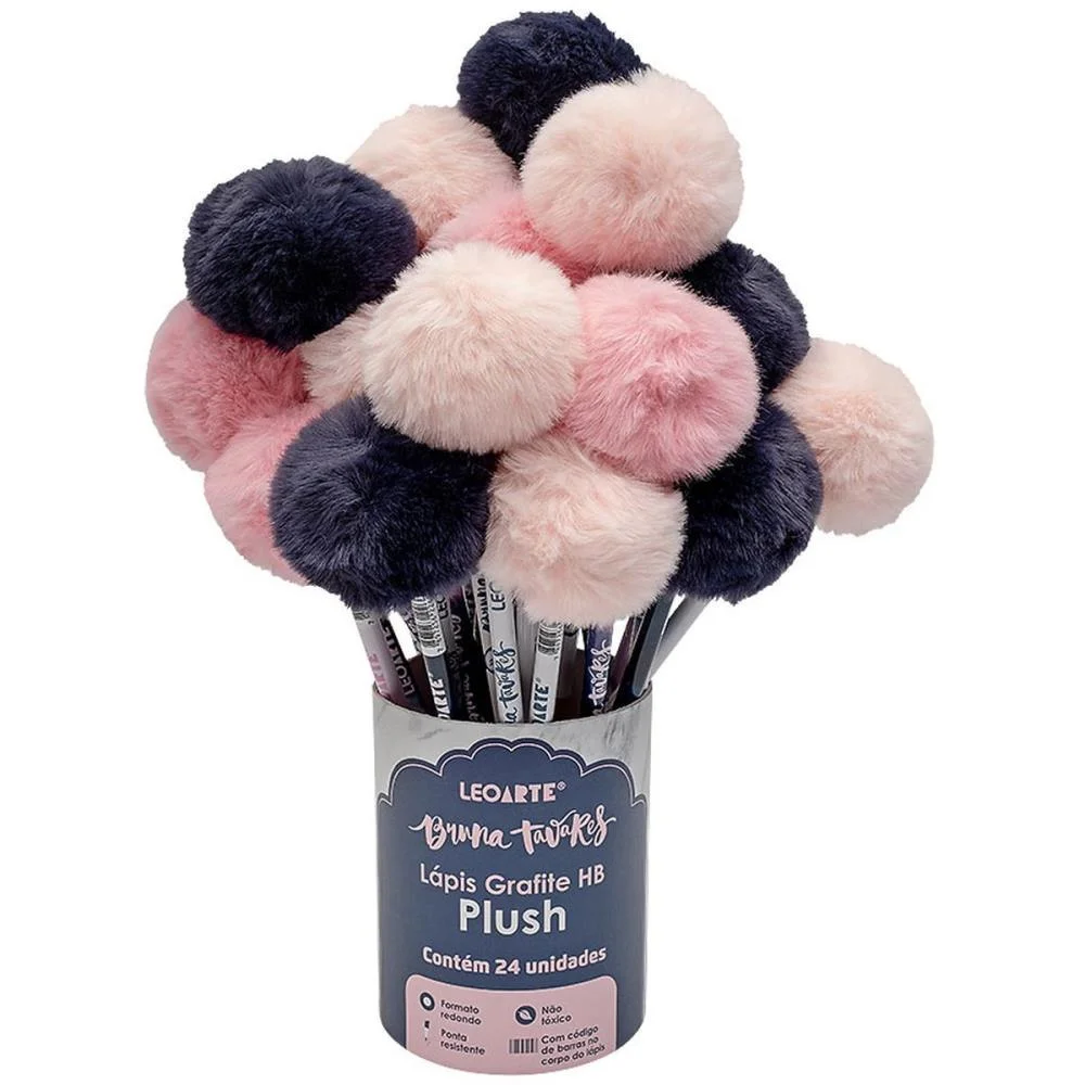 Lapis Preto Redondo Decorado Bruna Tavares Pompom Hb 3Cor Leonora (Pote-24) - imagem 2