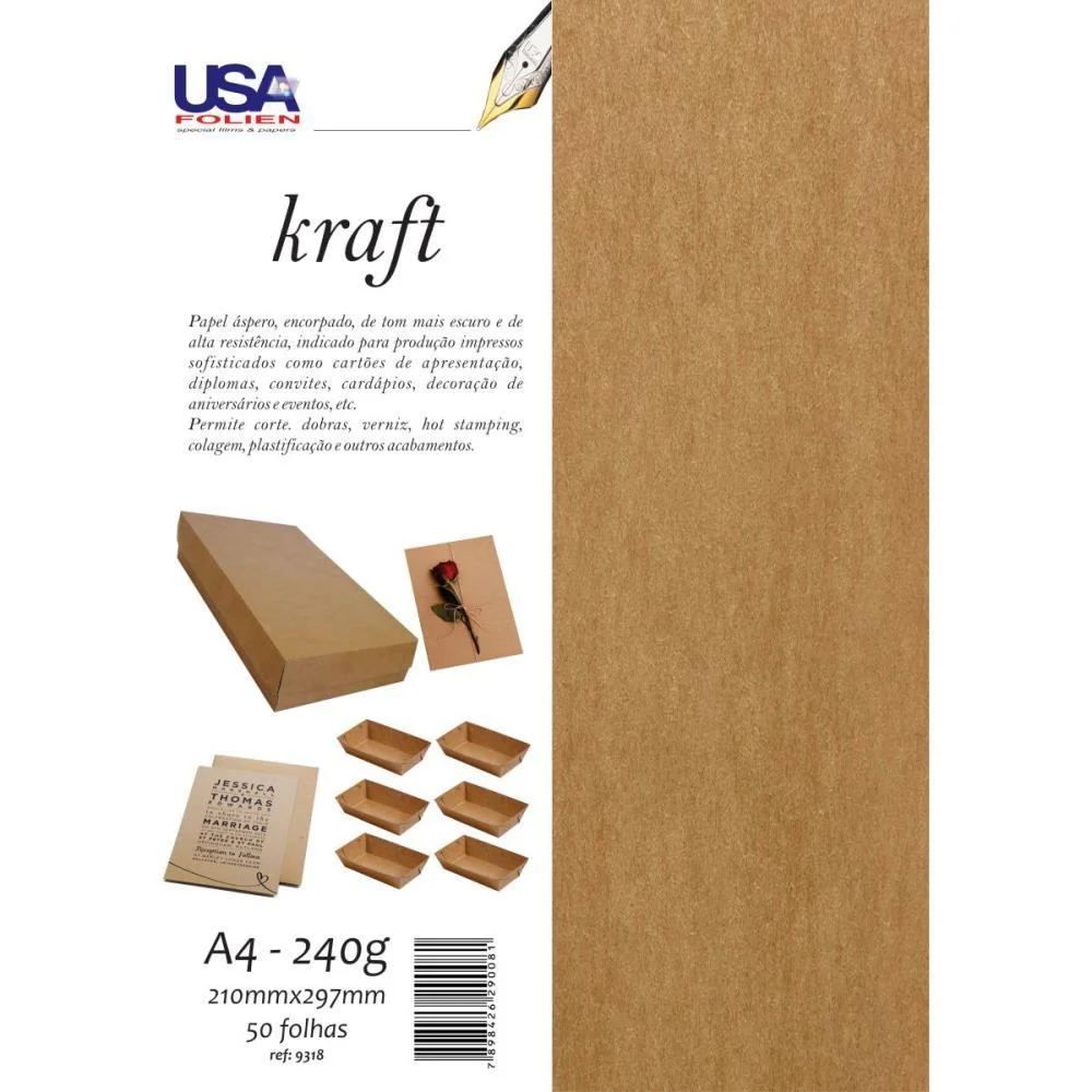 Papel Kraft Folha Kraft Natural A4 240G. Usa Folien (Pct.c/50) - imagem 3