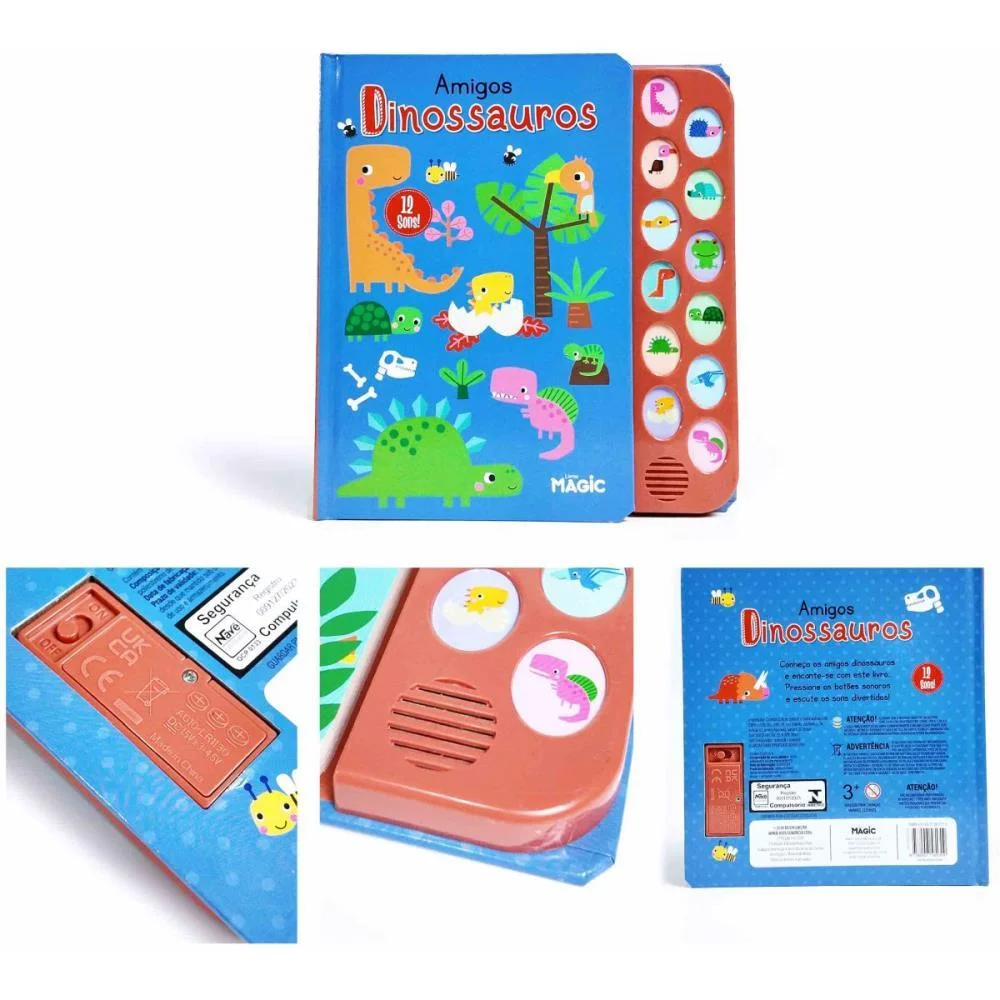 Livro Sonoro Dinossauros 12 Sons 21X21Cm Magic Kids - imagem 4