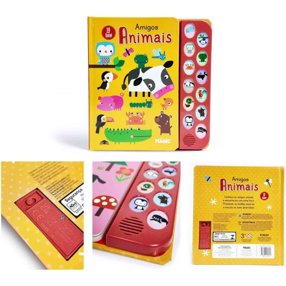 Livro Sonoro Amigos Animais 12 Sons 21X21 Magic Kids - imagem 4