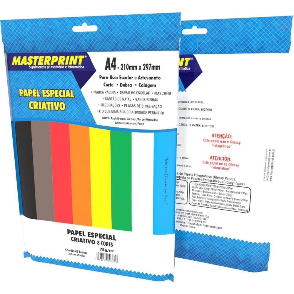 Papel A4 Color Criativo 8 Cores 75G. Masterprint (Pct.c/45) - imagem 3