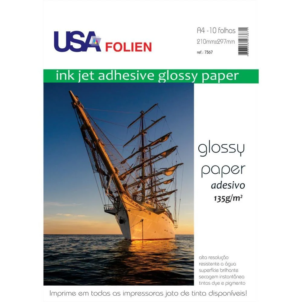 Papel Fotografico Inkjet A4 Glossy Adesivo 135G. Usa Folien (Pct.c/50) - imagem 2