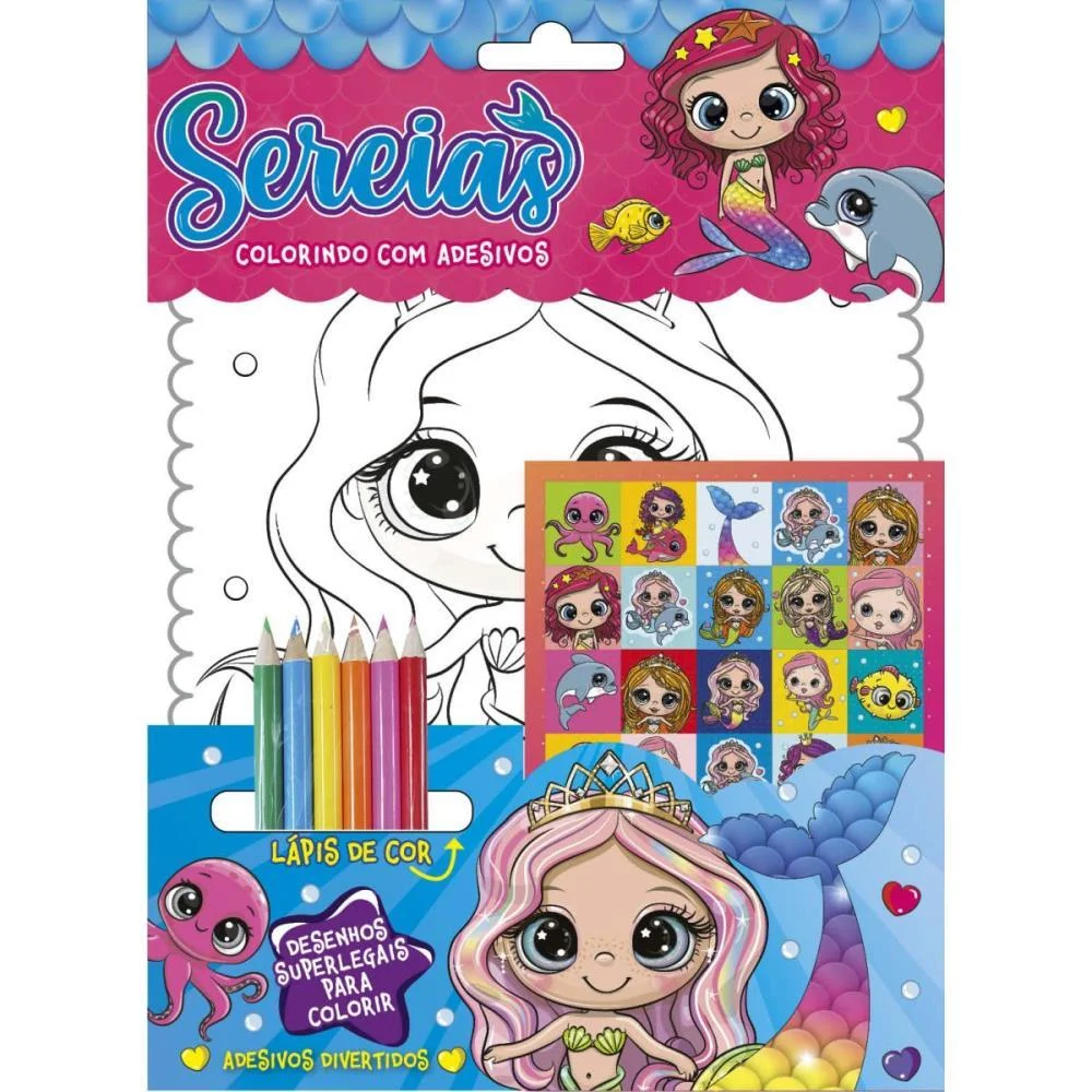 Livro Infantil Colorir Colorindo C/Adesivos Sereias Online Editora (Unidade) - imagem 2