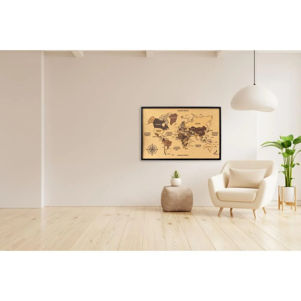 Quadro Decorativo Mapa Mundi Cortica 90X60Cm Stalo (Unidade) - imagem 3