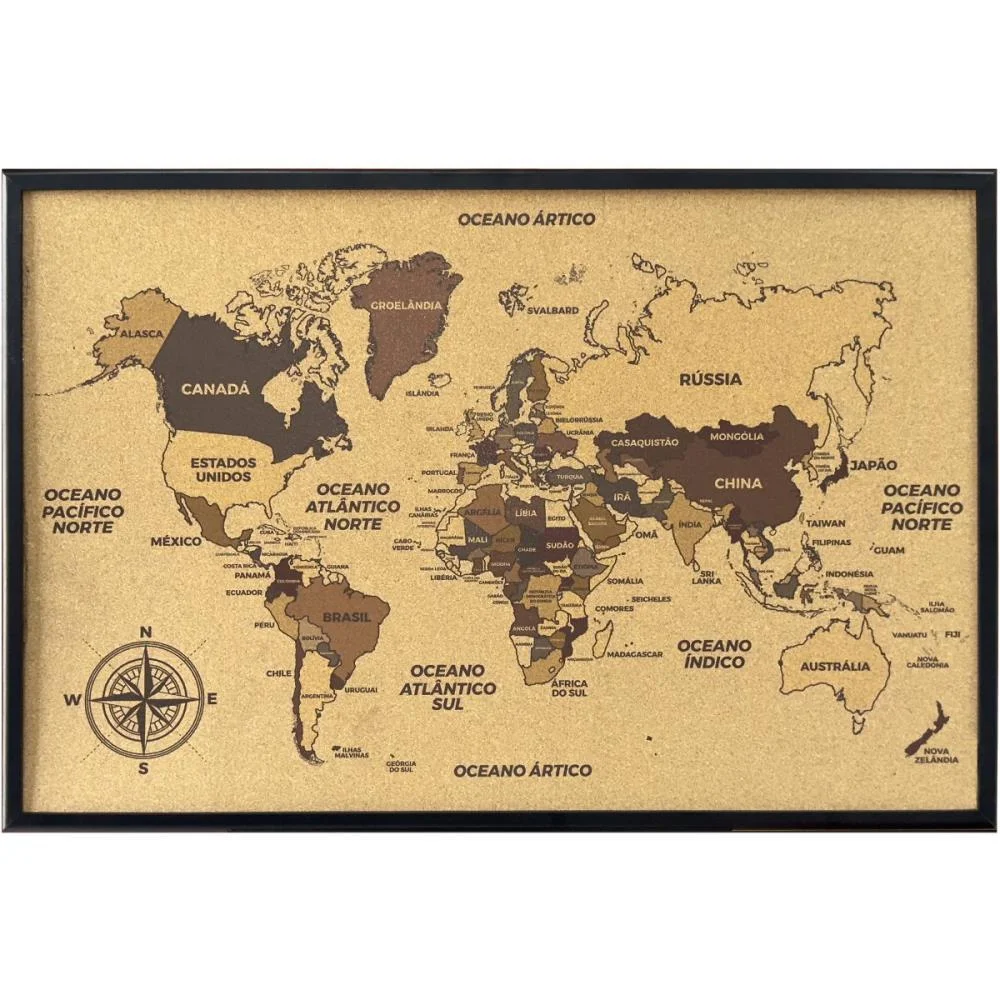Quadro Decorativo Mapa Mundi Cortica 90X60Cm Stalo (Unidade) - imagem 4