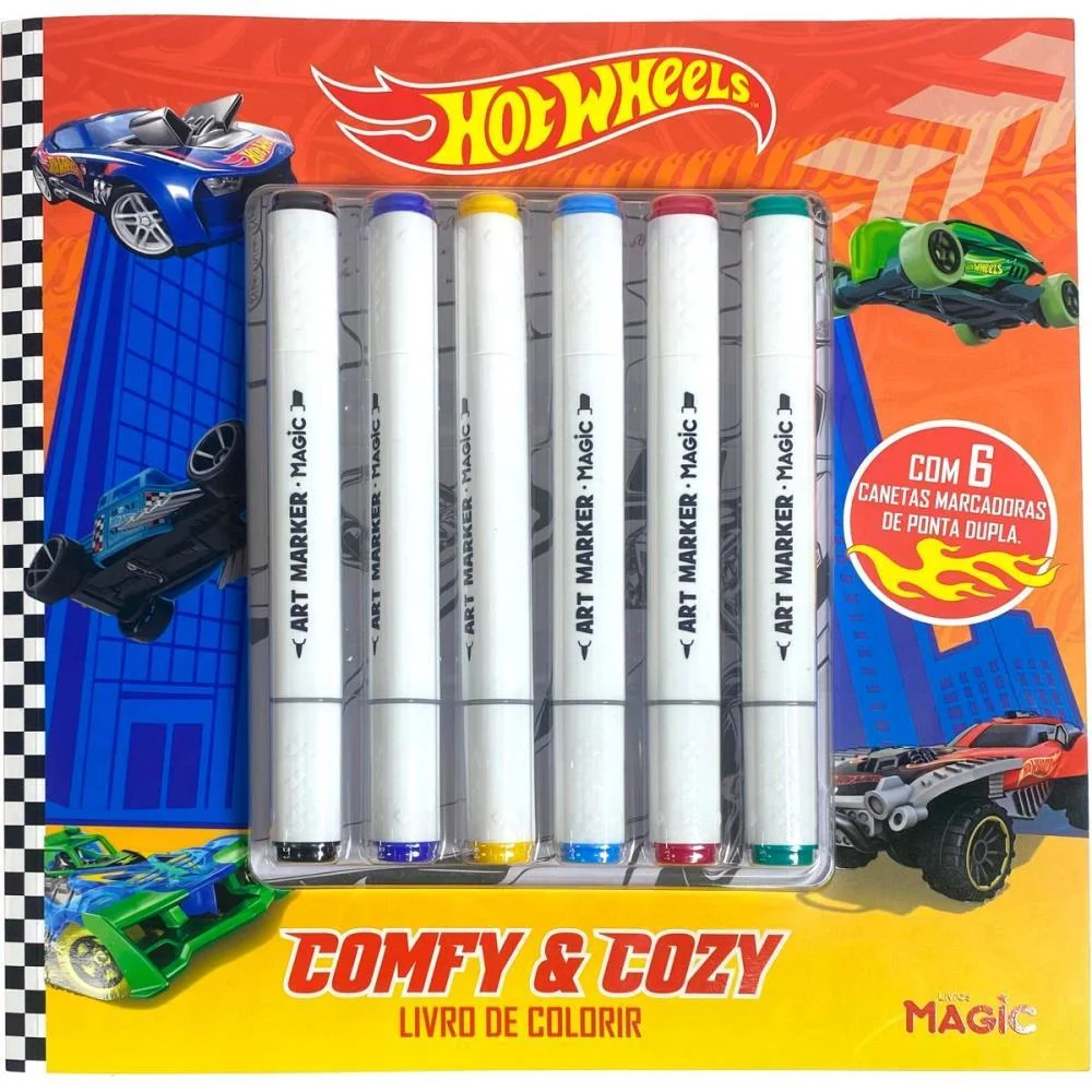 Livro De Colorir Hot Wheels C/6Canetinhas Magic Kids (Unidade) - imagem 2