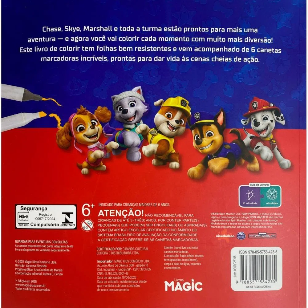Livro De Colorir Patrulha Canina C/6Canetinhas Magic Kids (Unidade) - imagem 4
