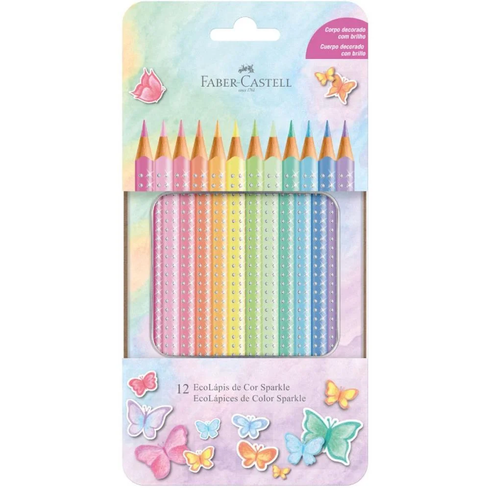 Lapis De Cor Triangular Sparkle 12 Tons Pastel Lata Faber-Castell (Pct.c/06) - imagem 2
