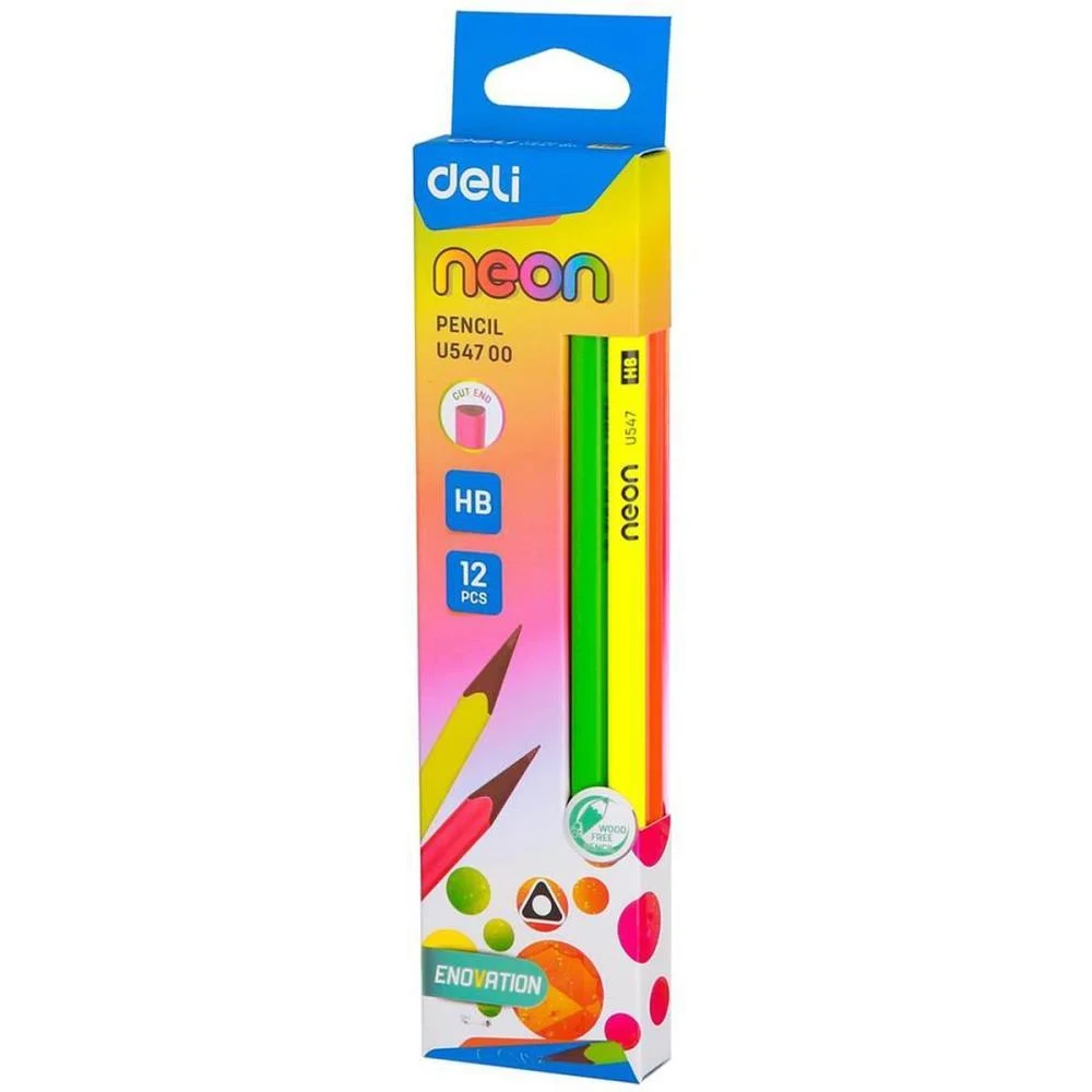 Lapis Preto Redondo Decorado Hb Neon Wood Free Deli (Bl.c/12) - imagem 5