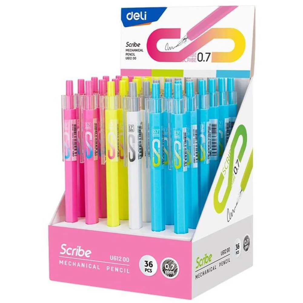 Lapiseira 0.7Mm Scribe C/Borracha 4 Cores Deli C/ 36 Unidades - imagem 3