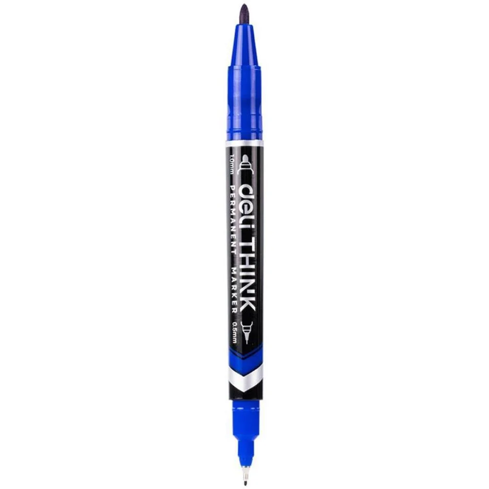 Pincel Marcador Permanente Duas Pontas 0,5Mm E 1,0Mm Azul Deli (Cx.c/12) - imagem 3