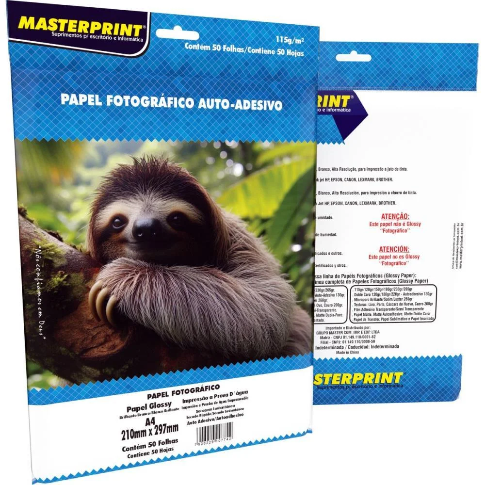 Papel Fotografico Inkjet A4 Glossy 115G Auto Adesivo Masterprint (Pct.c/50) - imagem 2