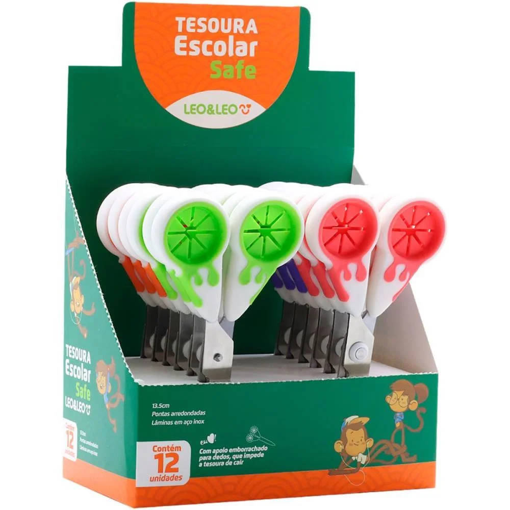 Tesoura Escolar Safe 13,5Cm Anti Queda Leonora (Dp.c/12) - imagem 2