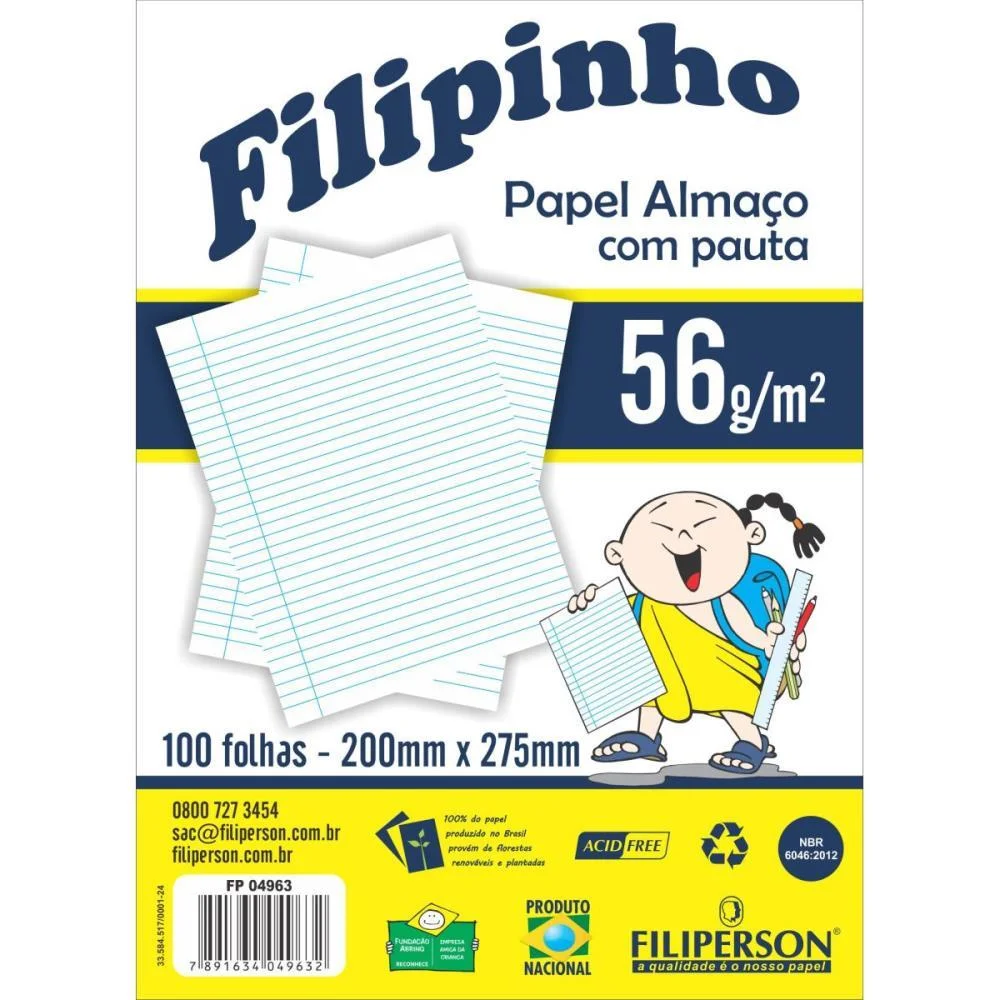 Papel Almaco Pauta E Margem 200X275Mm 56G Filiperson C/ 100 Unidades - imagem 2