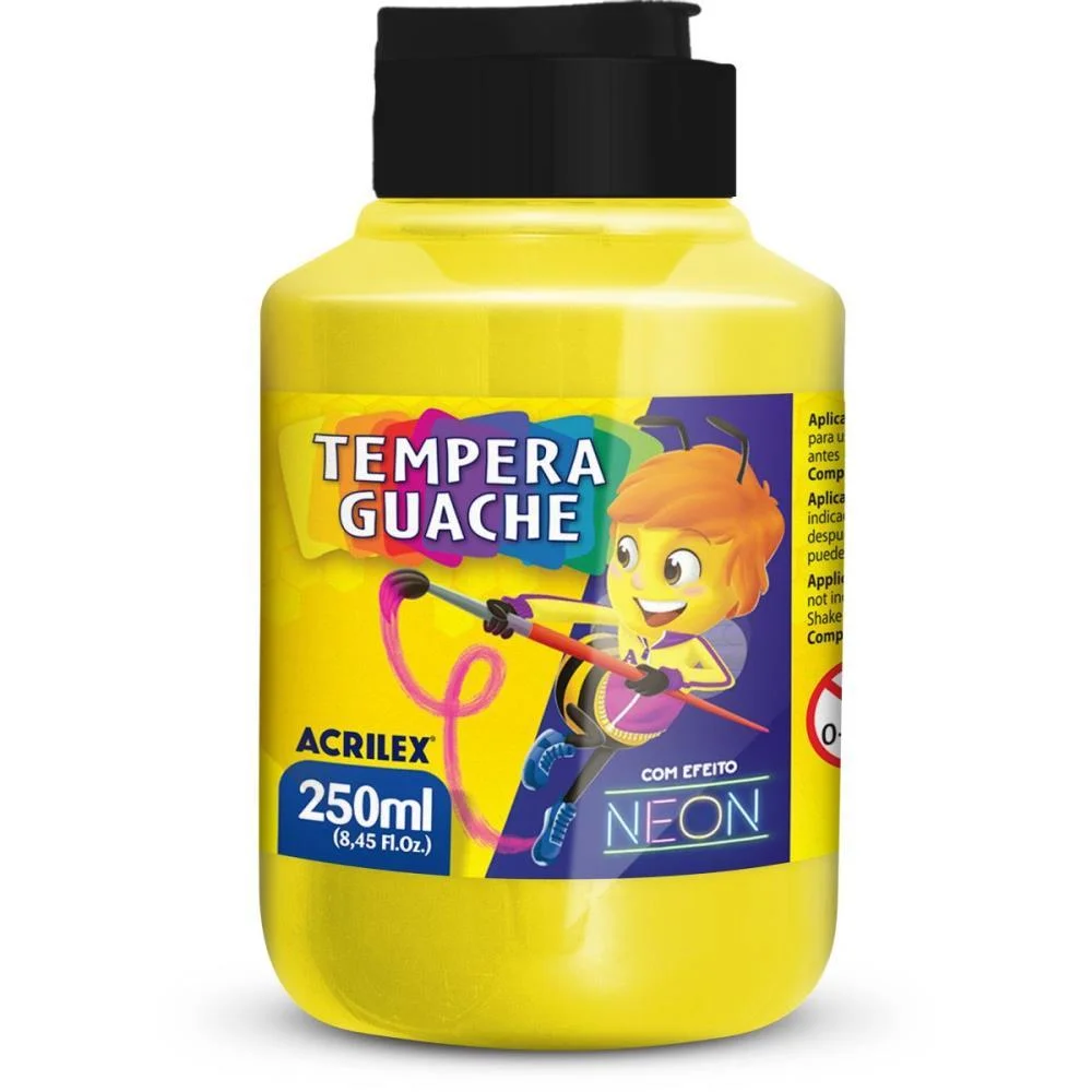 Tinta Guache 250Ml Amarelo Limao Neon Acrilex (Pct.c/06) - imagem 3