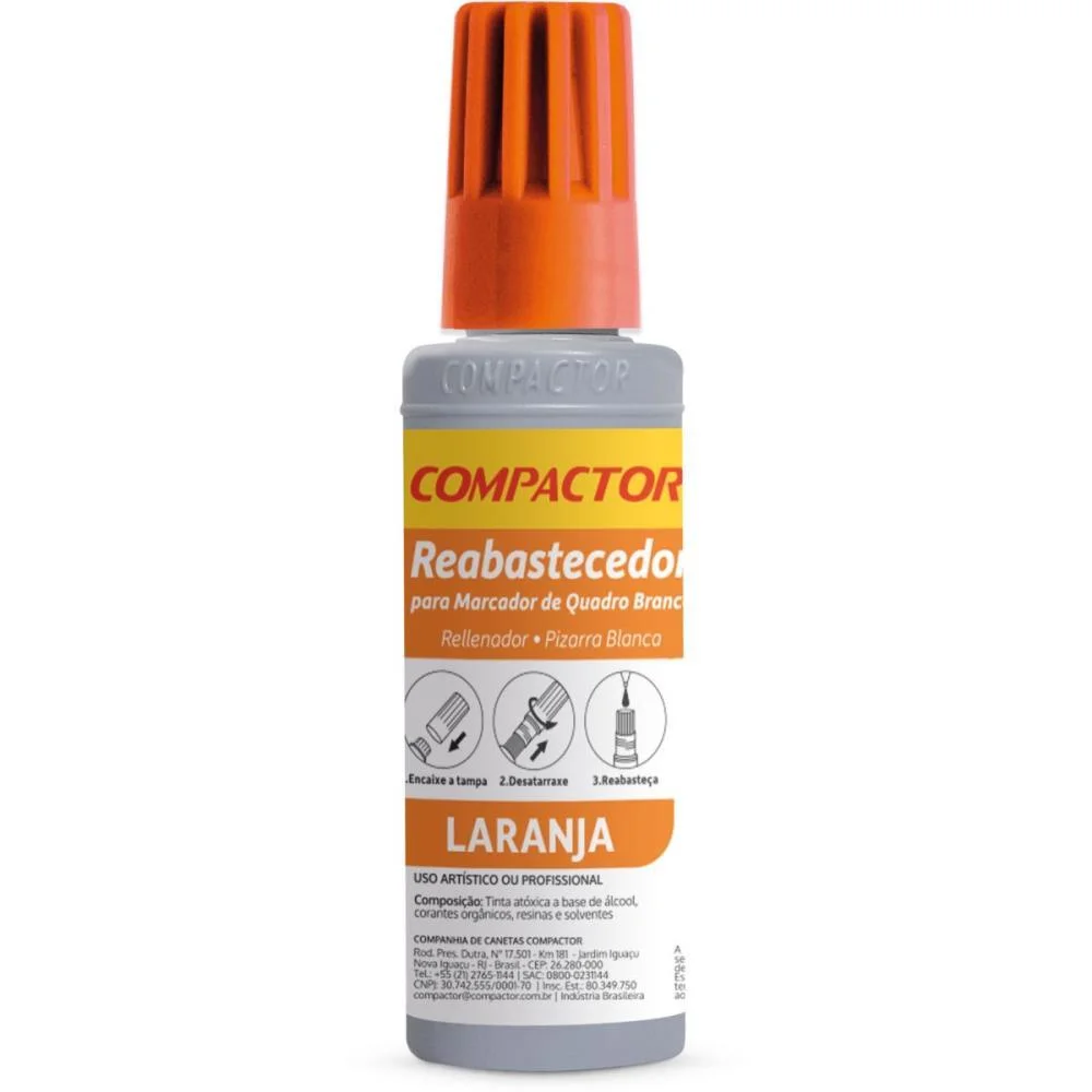 Tinta Marcador Quadro Branco Reabastecedor 030Ml Laranja Compactor (Cx.c/12) - imagem 3