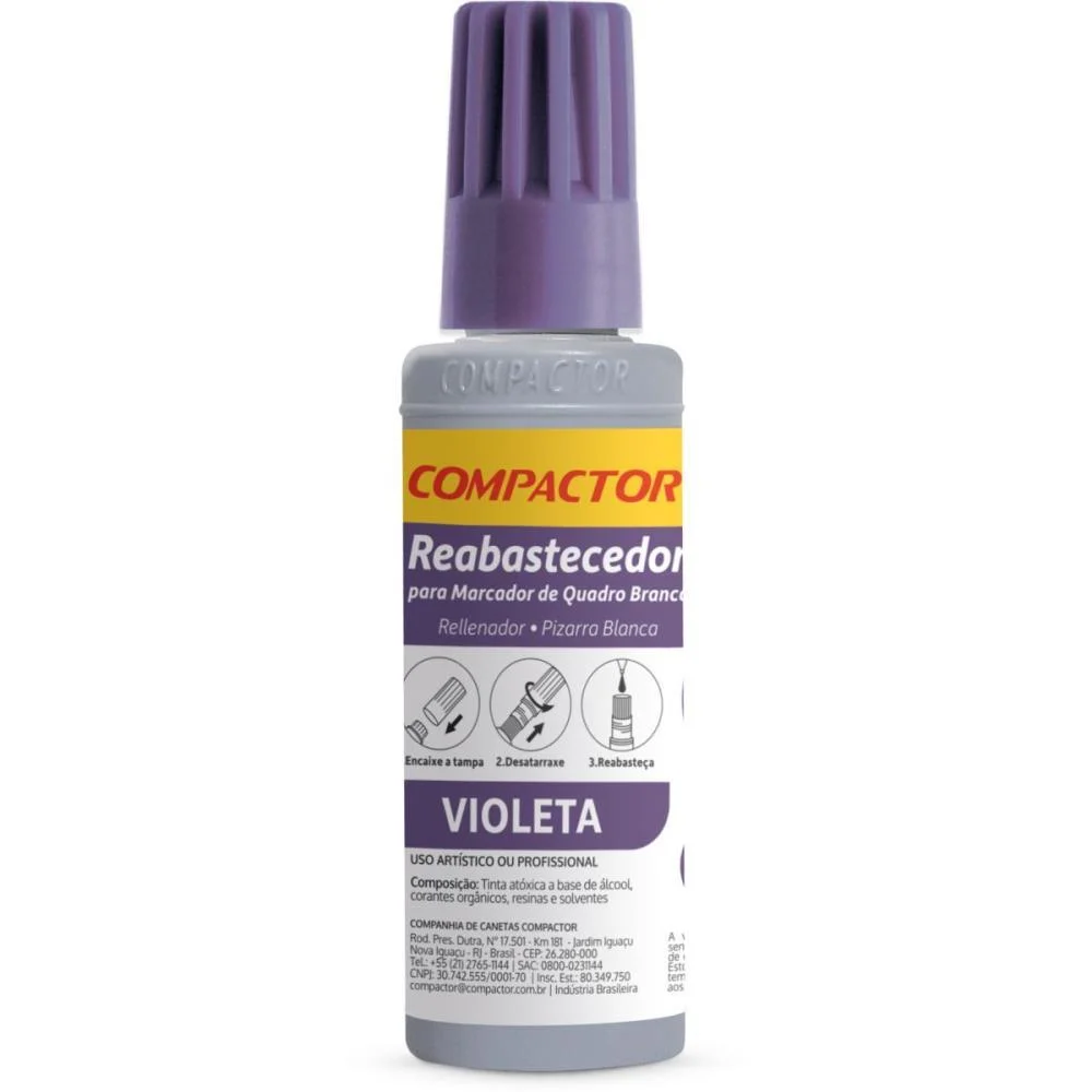 Tinta Marcador Quadro Branco Reabastecedor 030Ml Violeta Compactor (Cx.c/12) - imagem 3