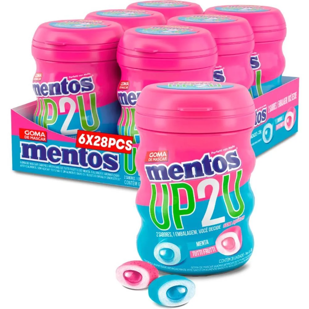 Goma De Mascar Mentos Up2U Tutti-Frutti/Menta Perfetti Van Melle C/ 6 Unidades - imagem 2