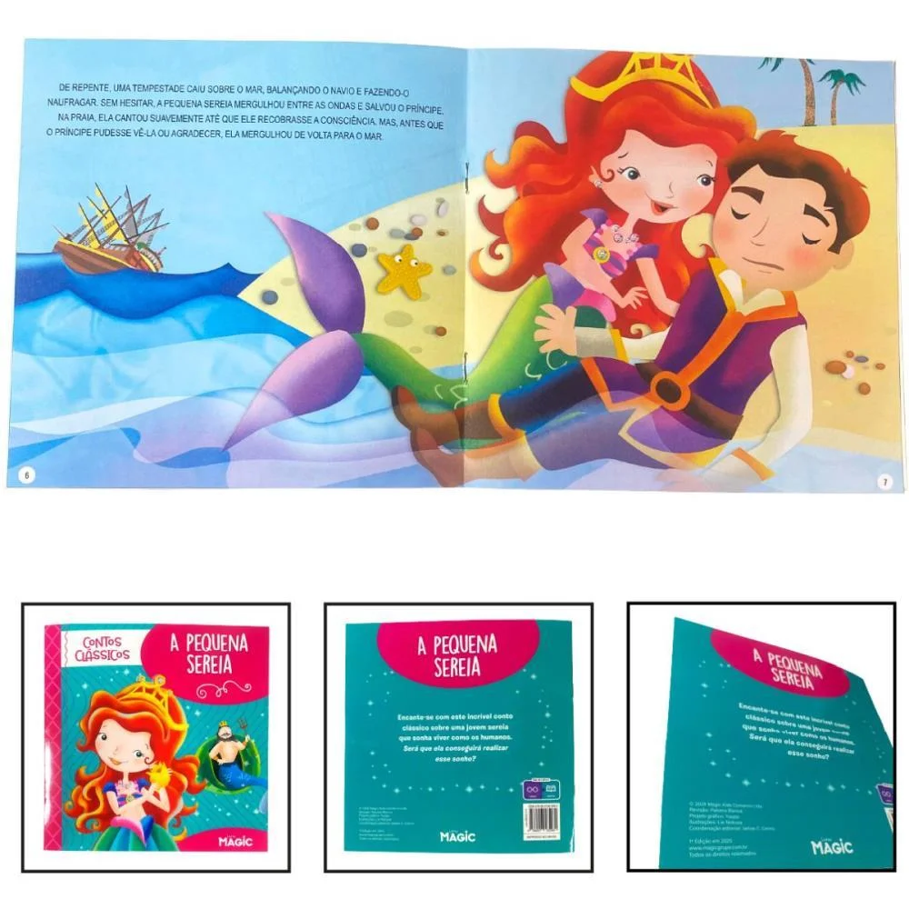 Livro Infantil Ilustrado Pequena Sereia 12Pgs 20X20Cm Magic Kids (Unidade) - imagem 5