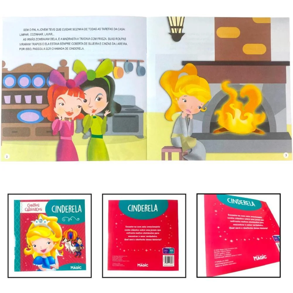 Livro Infantil Ilustrado Cinderela 12Pgs 20X20Cm Magic Kids (Unidade) - imagem 2