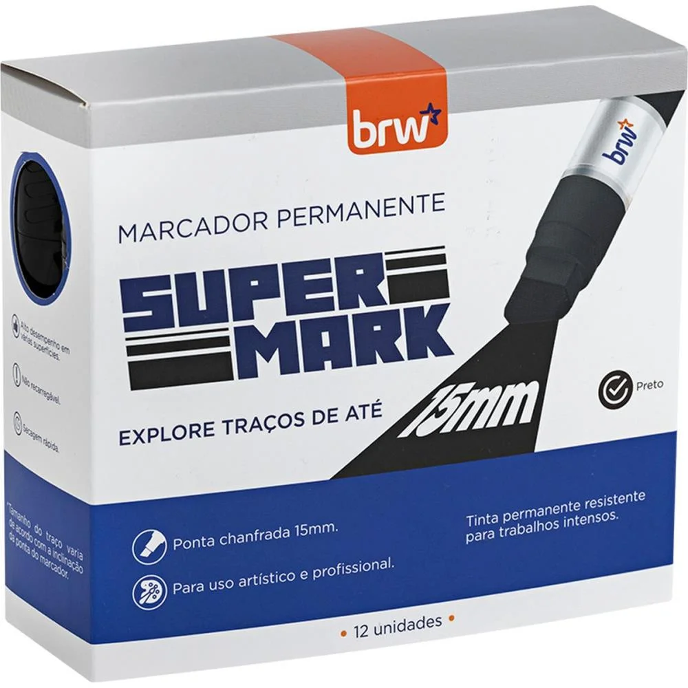 Pincel Marcador Permanente Supermark Preto Brw (Cx.c/12) - imagem 4