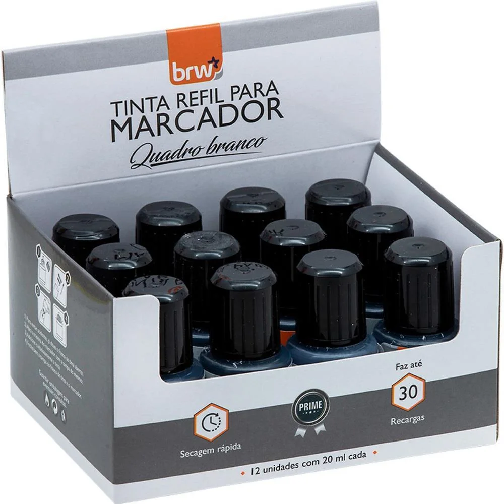 Tinta Marcador Quadro Branco 20Ml Preto Brw (Cx.c/12) - imagem 4