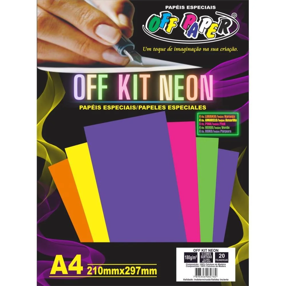 Papel Laminado A4 Kit Neon 5 Cores 180G Off Paper (Pct.c/20) - imagem 2
