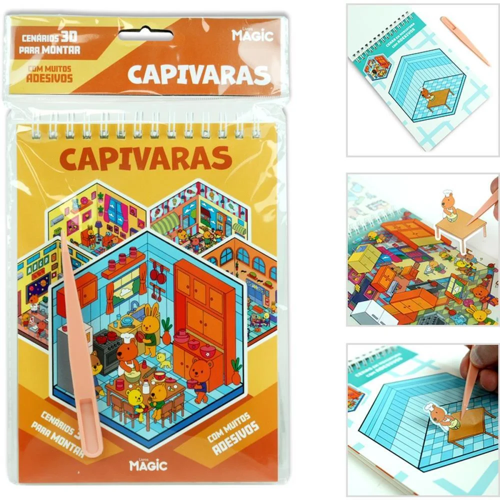 Livro Com Adesivos Cenario 3D Capivaras 14X23Cm Magic Kids (Unidade) - imagem 3