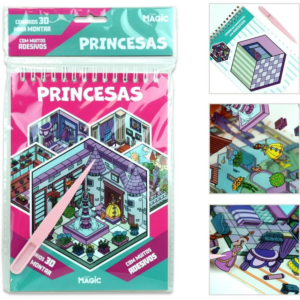 Livro Com Adesivos Cenario 3D Princesas 14X23Cm Magic Kids (Unidade) - imagem 3