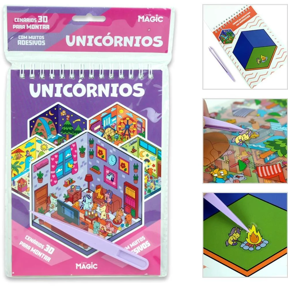 Livro Com Adesivos Cenario 3D Unicornios 14X23Cm Magic Kids (Unidade) - imagem 2