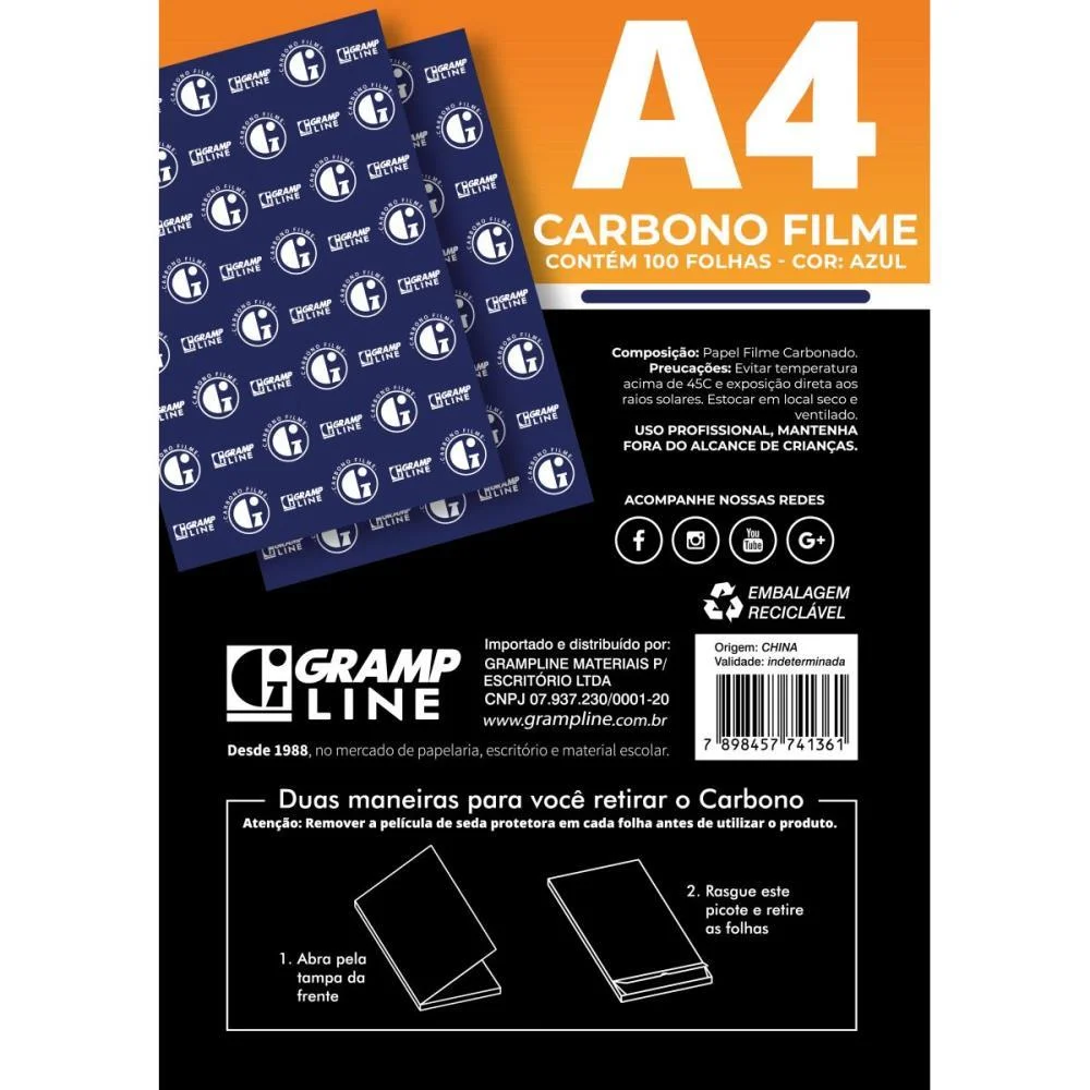Papel Carbono Para Lapis Filme Azul A-4 Gramp Line (Cx.c/100) - imagem 6