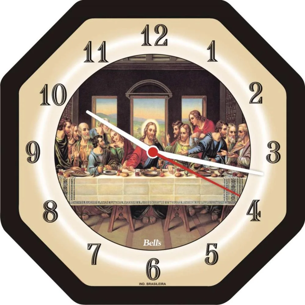 Relogio De Parede Oitavado Santa Ceia Preto 22Cm Bells (Unidade) - imagem 2