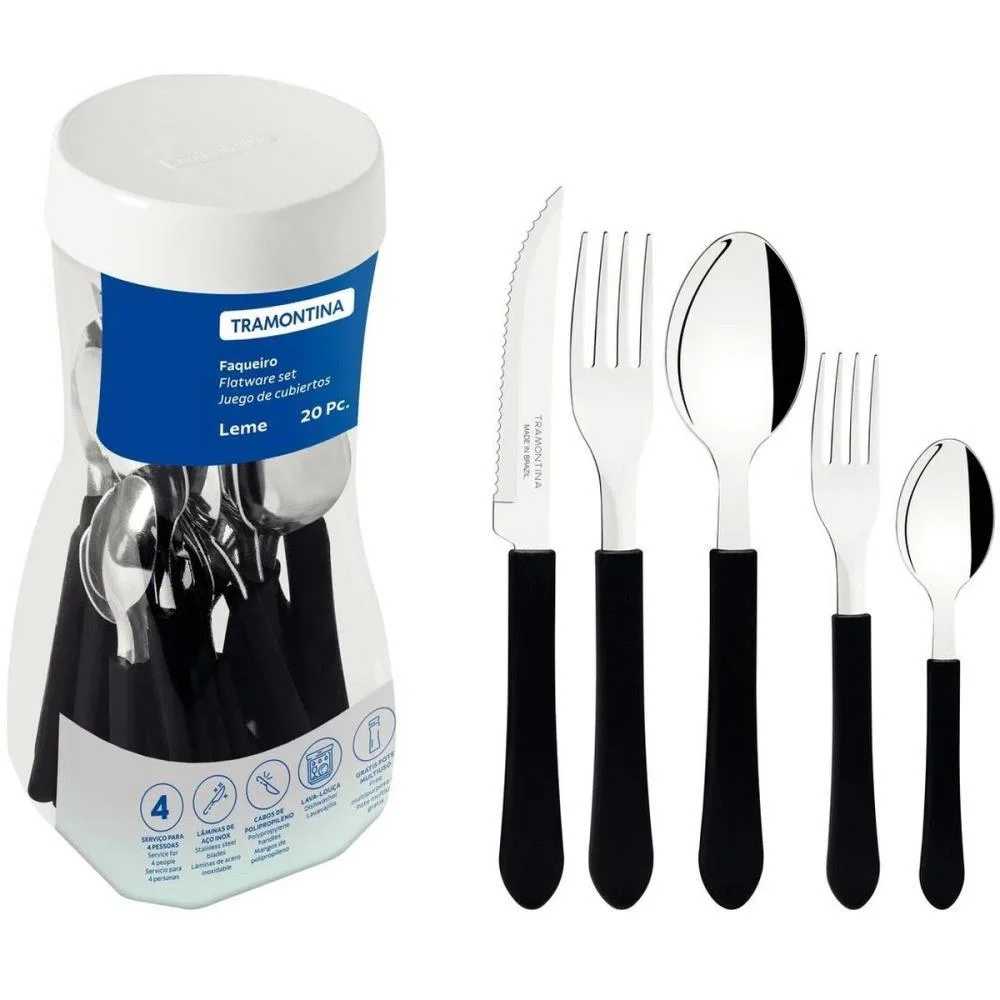 Talher Faqueiro Leme 20Pc Inox Preto Tramontina (Pote) - imagem 3