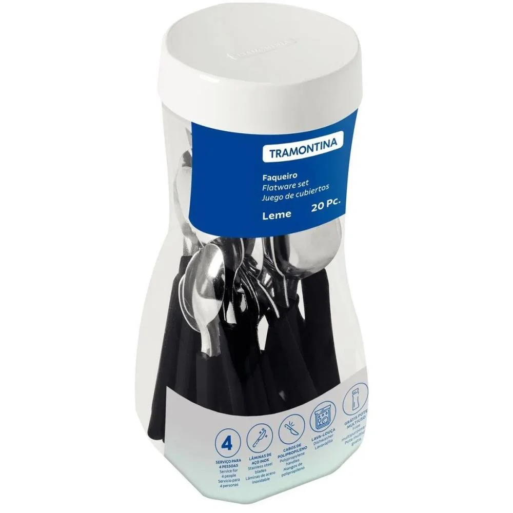 Talher Faqueiro Leme 20Pc Inox Preto Tramontina (Pote) - imagem 7