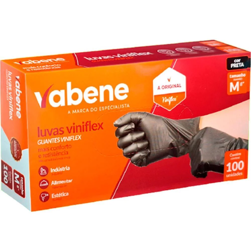 Luva Viniflex M Preta Vabene (Cx.c/100) - imagem 2
