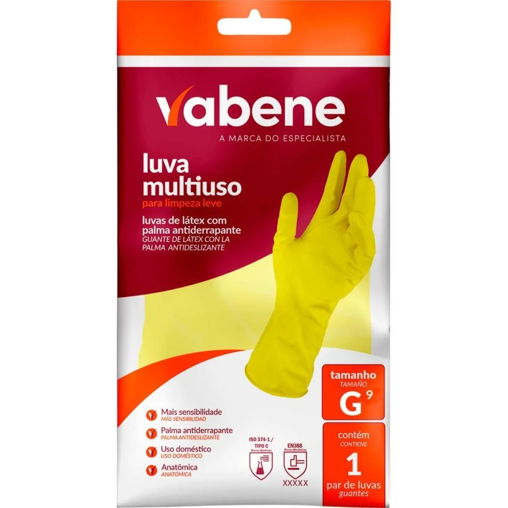 Luva Latex Multiuso Leve G Amarela Vabene (Par) - imagem 3