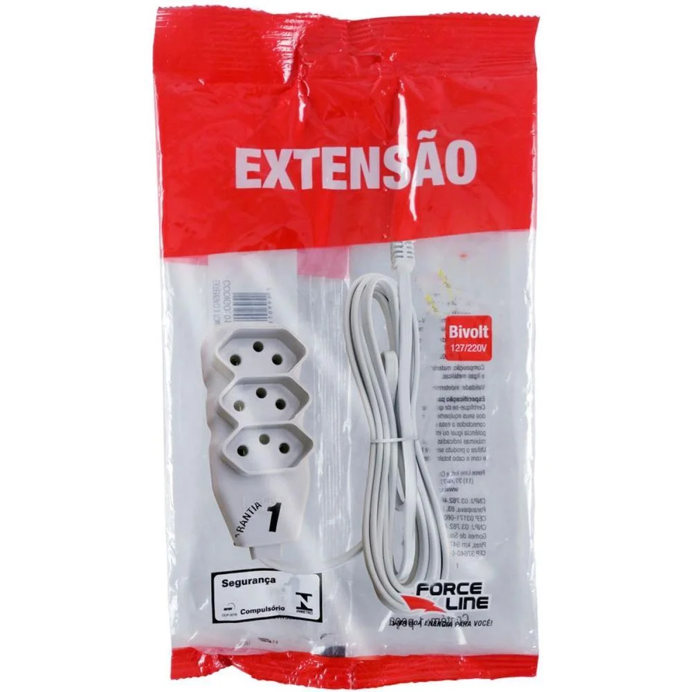 Extensao Eletrica Tripolar 3M 3 Tomadas Slim Br Force Line (Unidade) - imagem 4