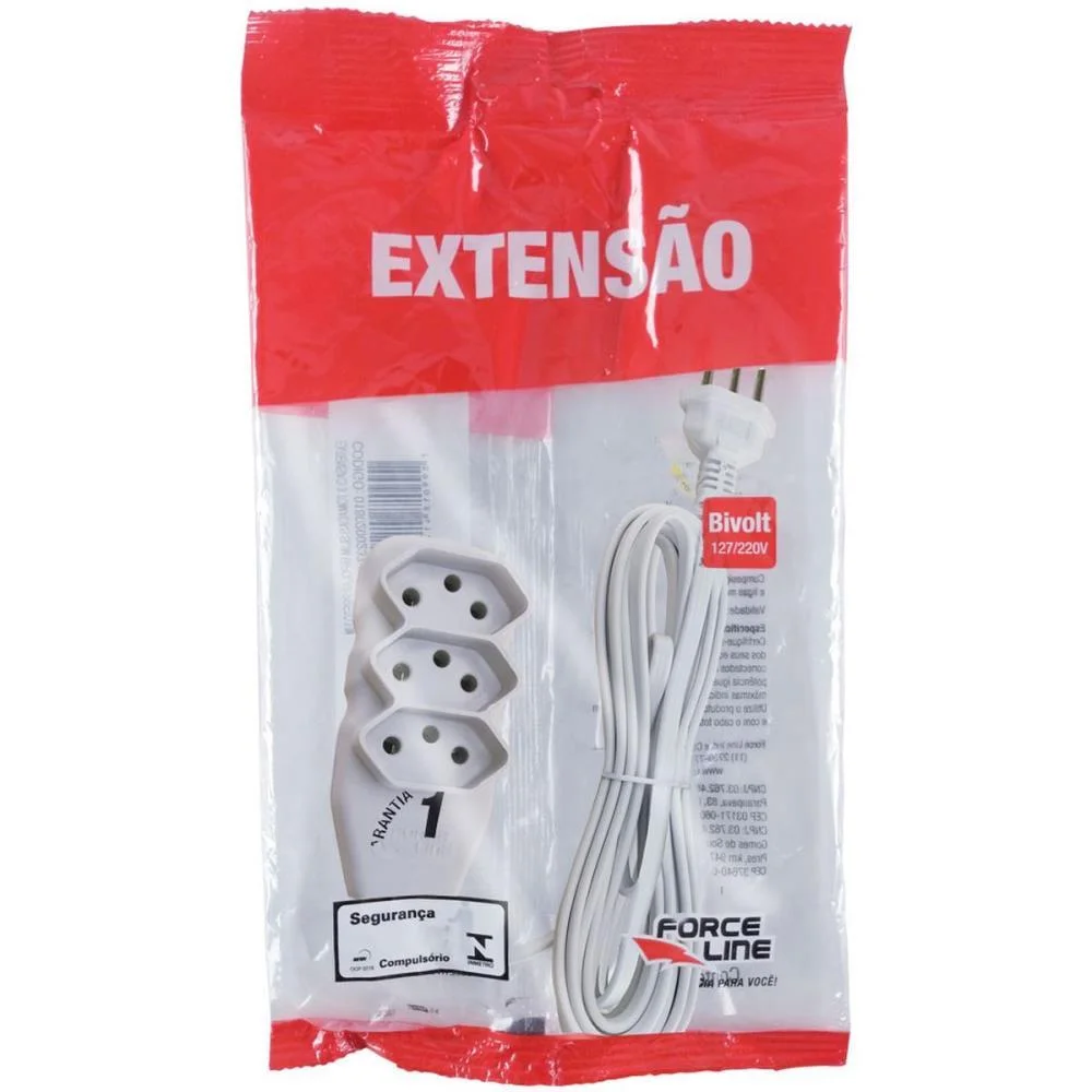 Extensao Eletrica Tripolar 5M 3 Tomadas Slim Br Force Line (Unidade) - imagem 4