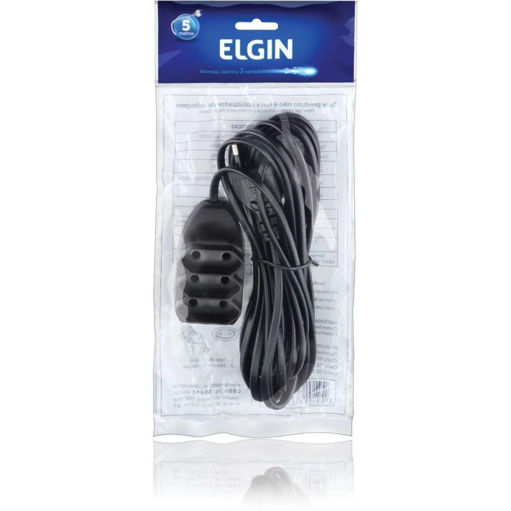 Extensao Eletrica Bipolar 3Entradas 5Mts. Preta Elgin (Unidade) - imagem 4