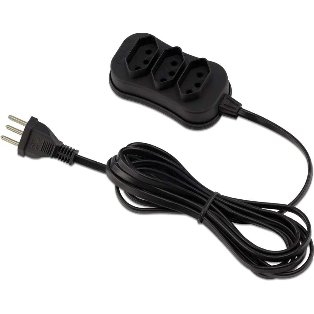 Extensao Eletrica Tripolar 5M 3 Entradas Preta Force Line (Unidade) - imagem 2