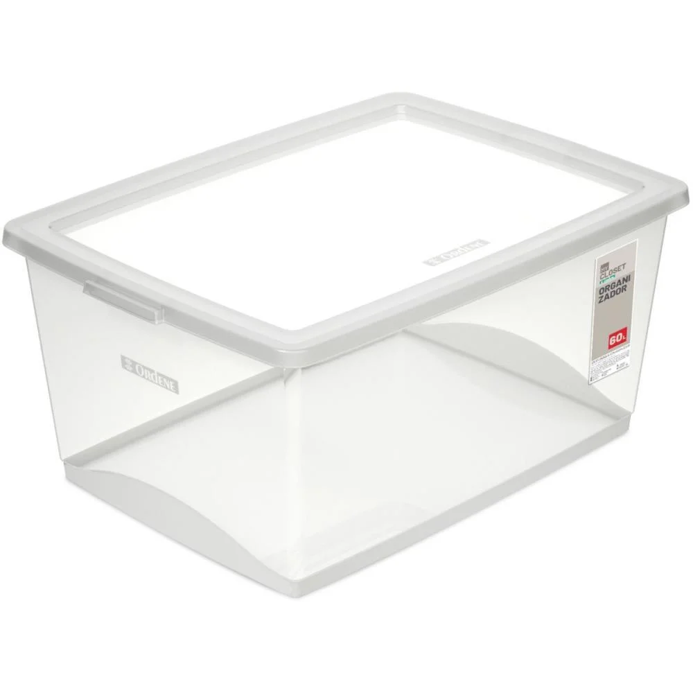 Caixa Plastica Multiuso Cristal 60L 63X41X30,5 C/Trava Ordene (Unidade) - imagem 3