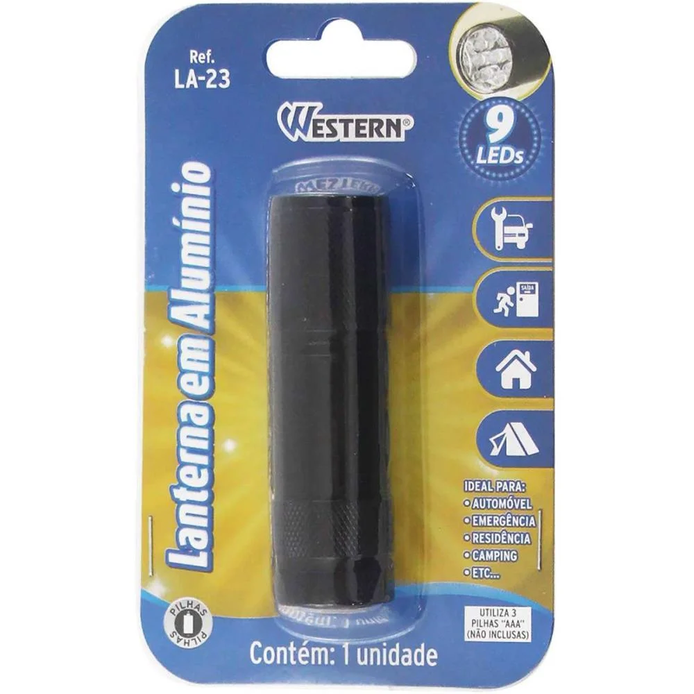 Lanterna Aluminio 9Led Preta Western (Unidade) - imagem 4