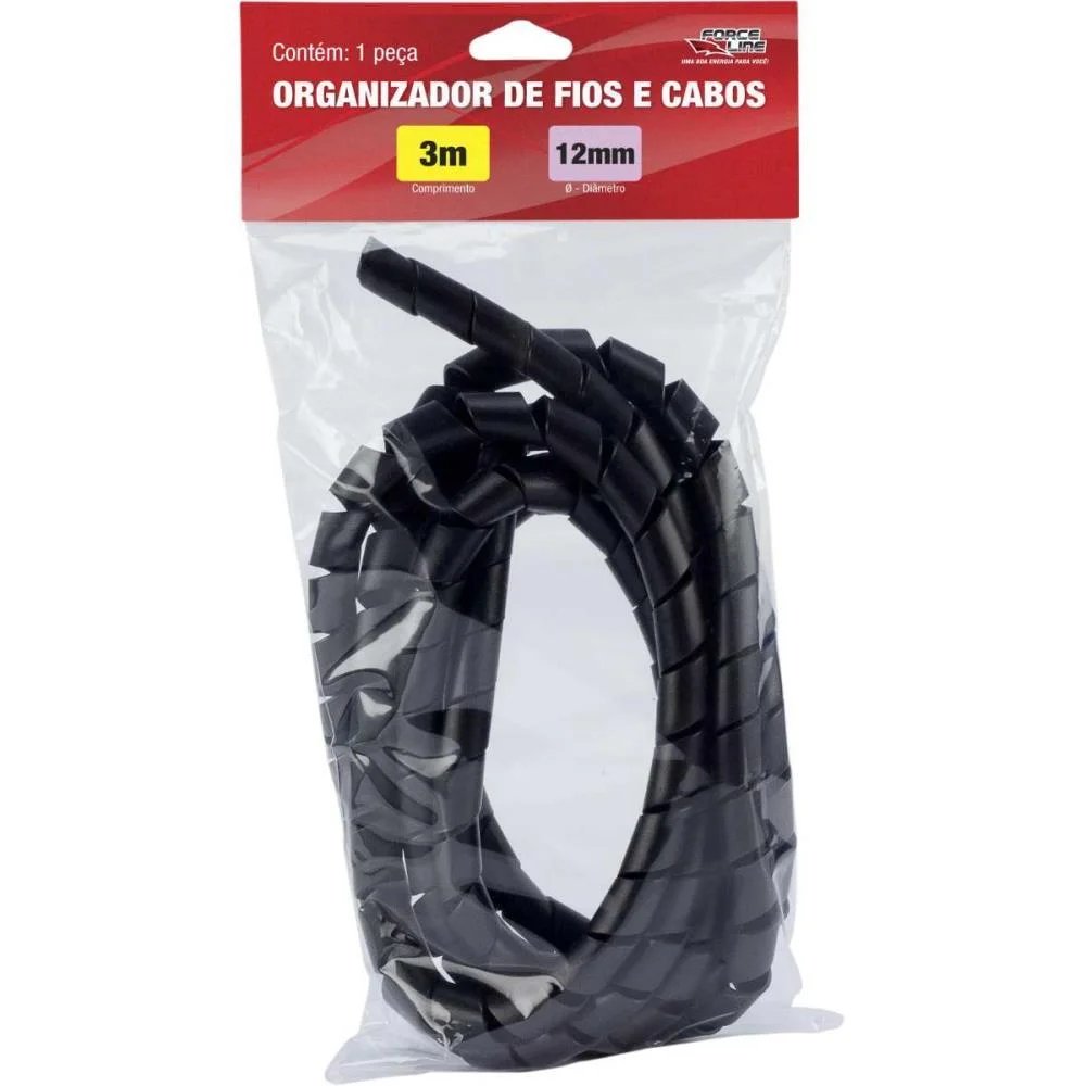Organizador De Cabos Espiral 12Mmx1,1Mm 3Mts. Preto Force Line (Unidade) - imagem 4