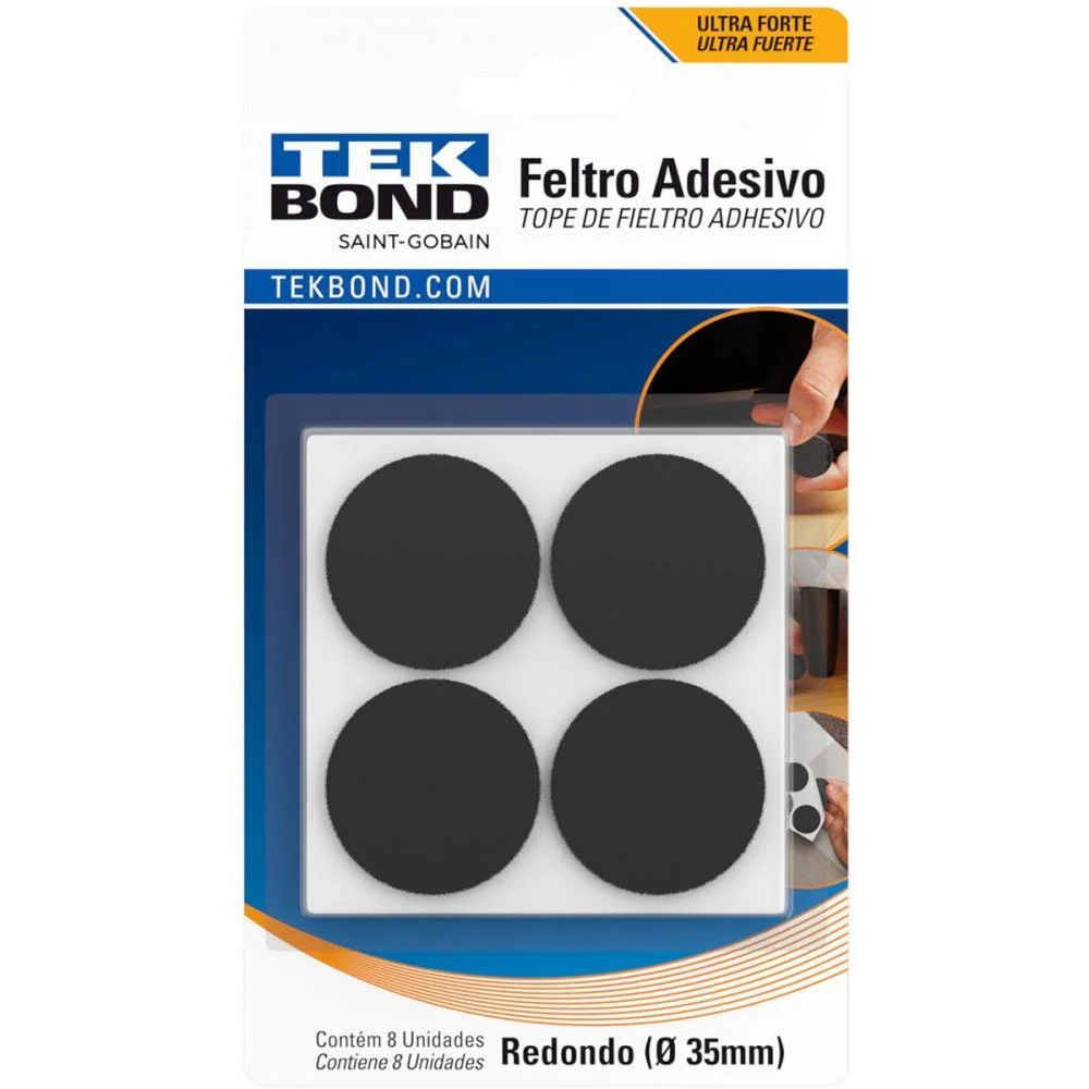 Anti-Impacto E Segurança Feltro Adesivo Redondo 35Mm Pt Tekbond (Bl.c/08) - imagem 2