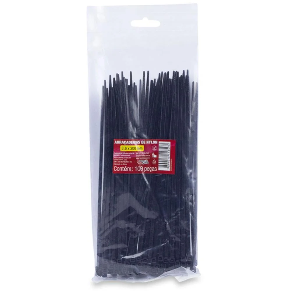 Abracadeira Nylon Preta 3,6X200Mm. Force Line (Pct.c/100) - imagem 3